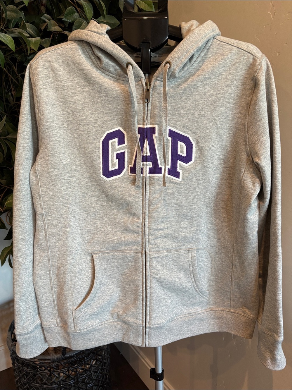 GAP Relaxed Zip-Up Hoodie with Purple Logo
